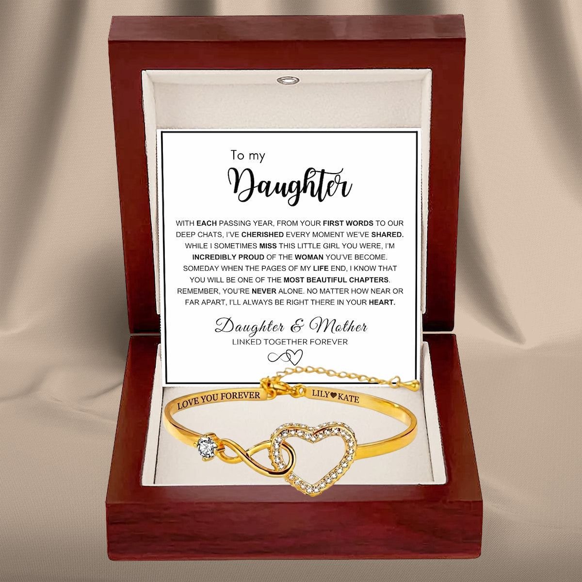 To My Daughter – Infinity Heart Name Bracelet