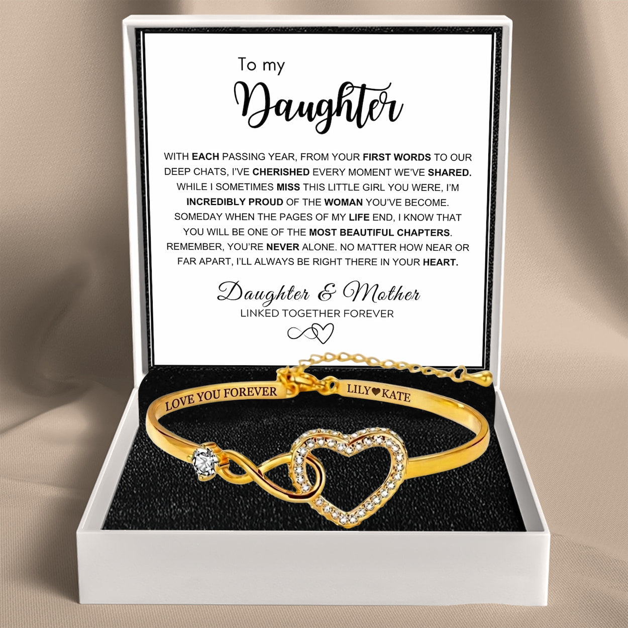 To My Daughter – Infinity Heart Name Bracelet