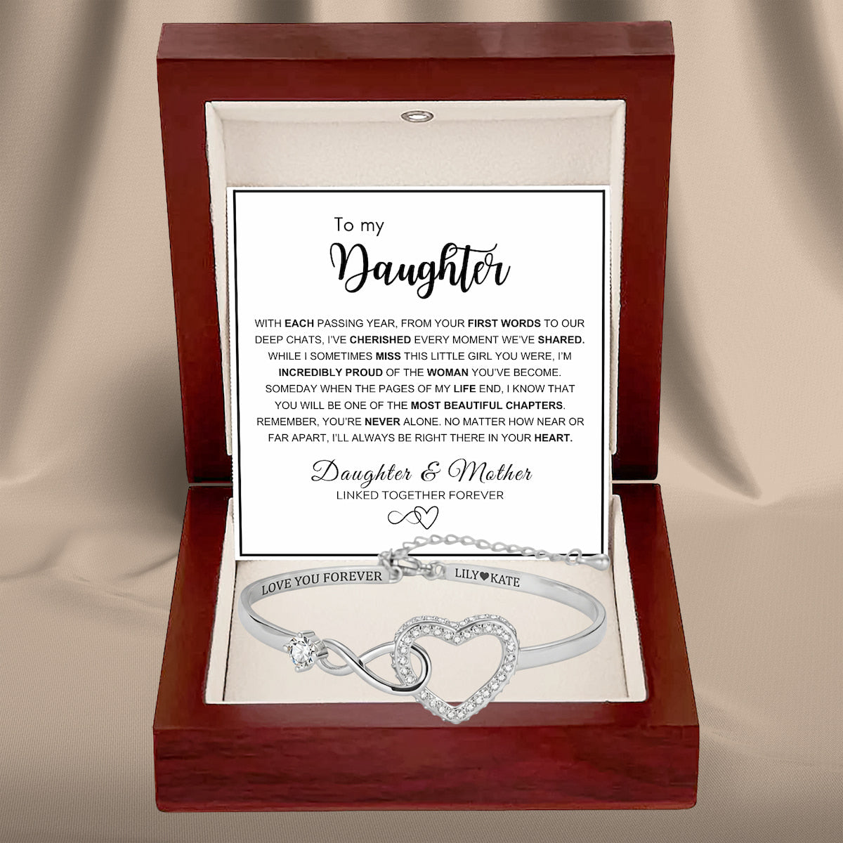 To My Daughter – Infinity Heart Name Bracelet