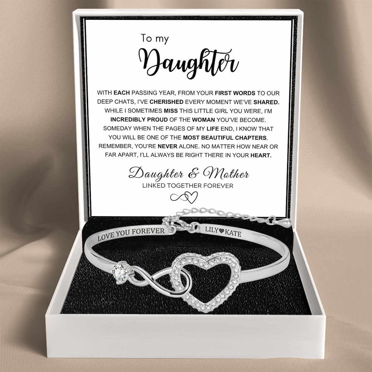 To My Daughter – Infinity Heart Name Bracelet