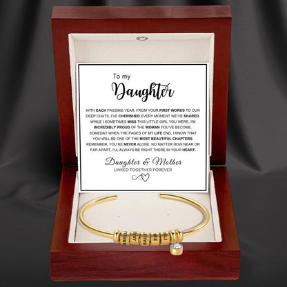 To My Daughter - Open Bangle Bracelet with Personalised Name Beads