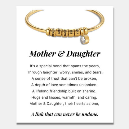 Mother & Daughter - Open Bangle Bracelet with Personalised Name Beads