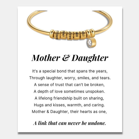 Mother & Daughter - Open Bangle Bracelet with Personalised Name Beads