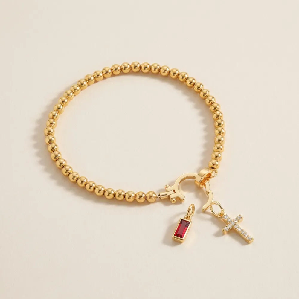 Birthstone Cross Pendant Bead Bracelet