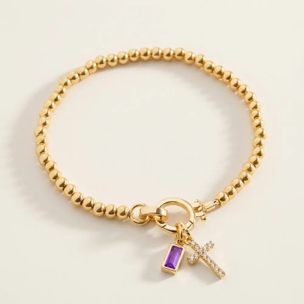 Birthstone Cross Pendant Bead Bracelet