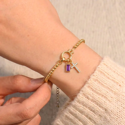 Birthstone Cross Pendant Bead Bracelet