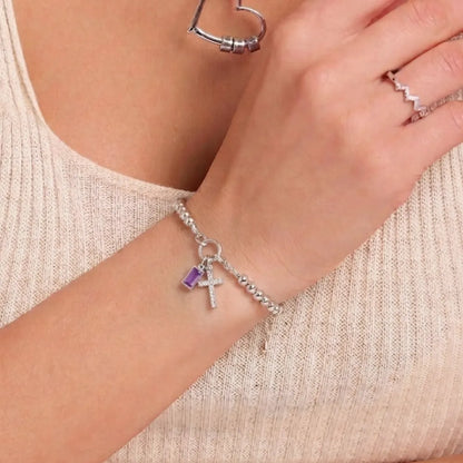 Birthstone Cross Pendant Bead Bracelet
