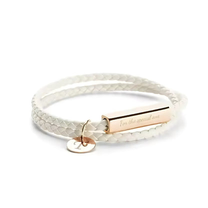 Engraved Leather Bar Bracelet with Initial Charm
