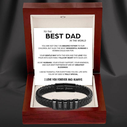 Best Dad In The World – Inner Circle Classic Bracelet with Engraved Name Beads
