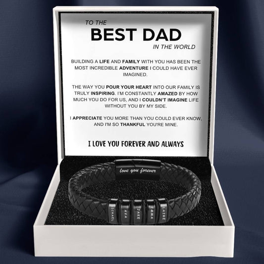 Best Dad In The World – Inner Circle Classic Bracelet with Engraved Name Beads