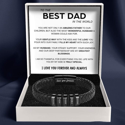 Best Dad In The World – Inner Circle Classic Bracelet with Engraved Name Beads