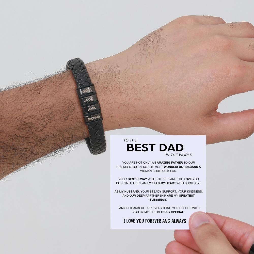 Best Dad In The World – Inner Circle Classic Bracelet with Engraved Name Beads