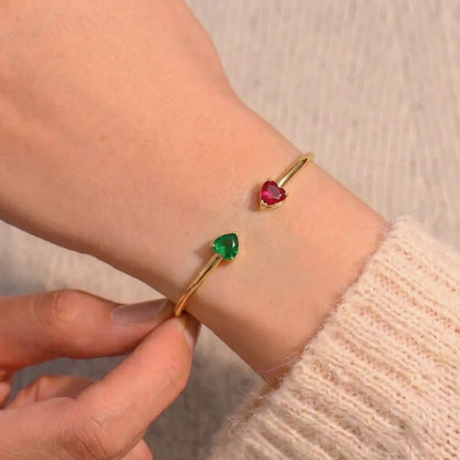 Birthstone Heart Cuff Bangle