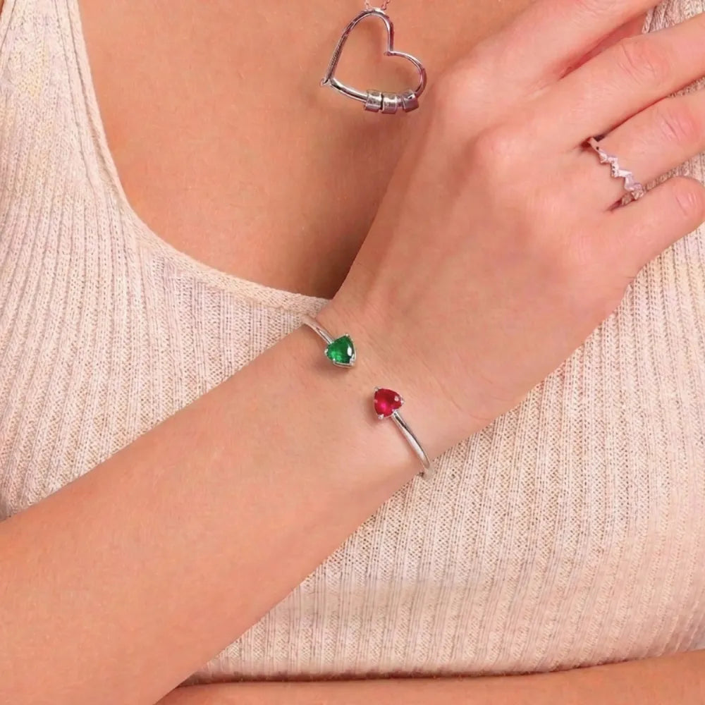 Birthstone Heart Cuff Bangle