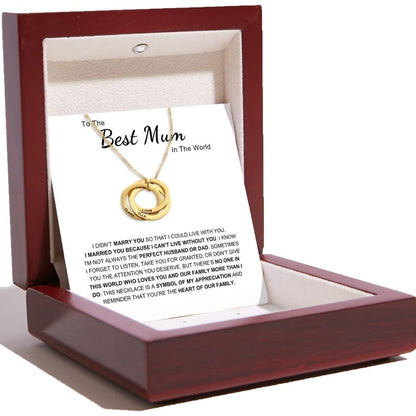 Best Mum In The World - Interlocking Rings Necklace with Personalised Names