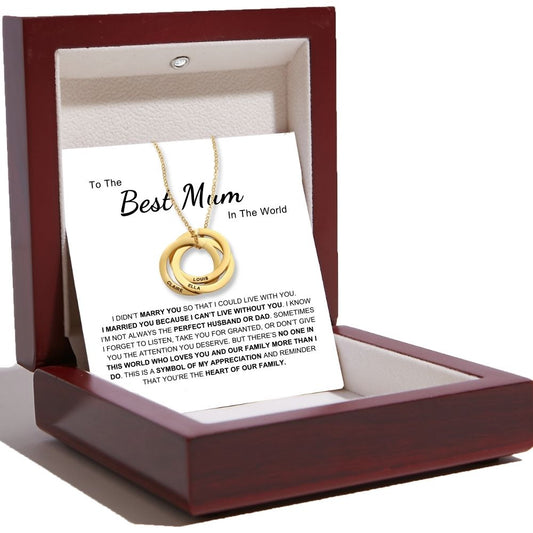 Best Mum In The World - Interlocking Rings Necklace with Personalised Names