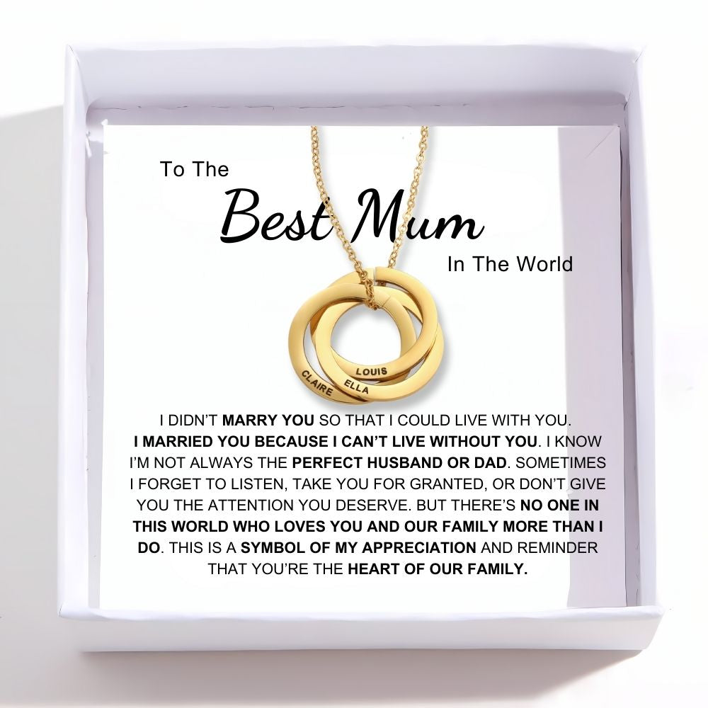 Best Mum In The World - Interlocking Rings Necklace with Personalised Names