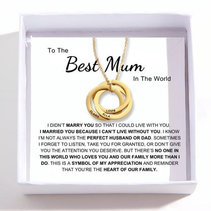 Best Mum In The World - Interlocking Rings Necklace with Personalised Names
