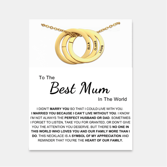 Best Mum In The World - Interlocking Rings Necklace with Personalised Names
