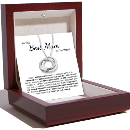 Best Mum In The World - Interlocking Rings Necklace with Personalised Names