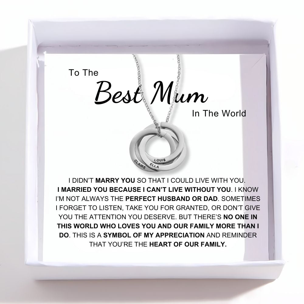 Best Mum In The World - Interlocking Rings Necklace with Personalised Names