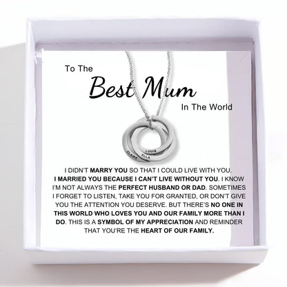 Best Mum In The World - Interlocking Rings Necklace with Personalised Names