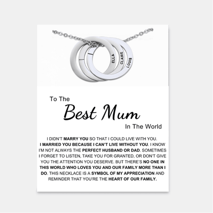 Best Mum In The World - Interlocking Rings Necklace with Personalised Names