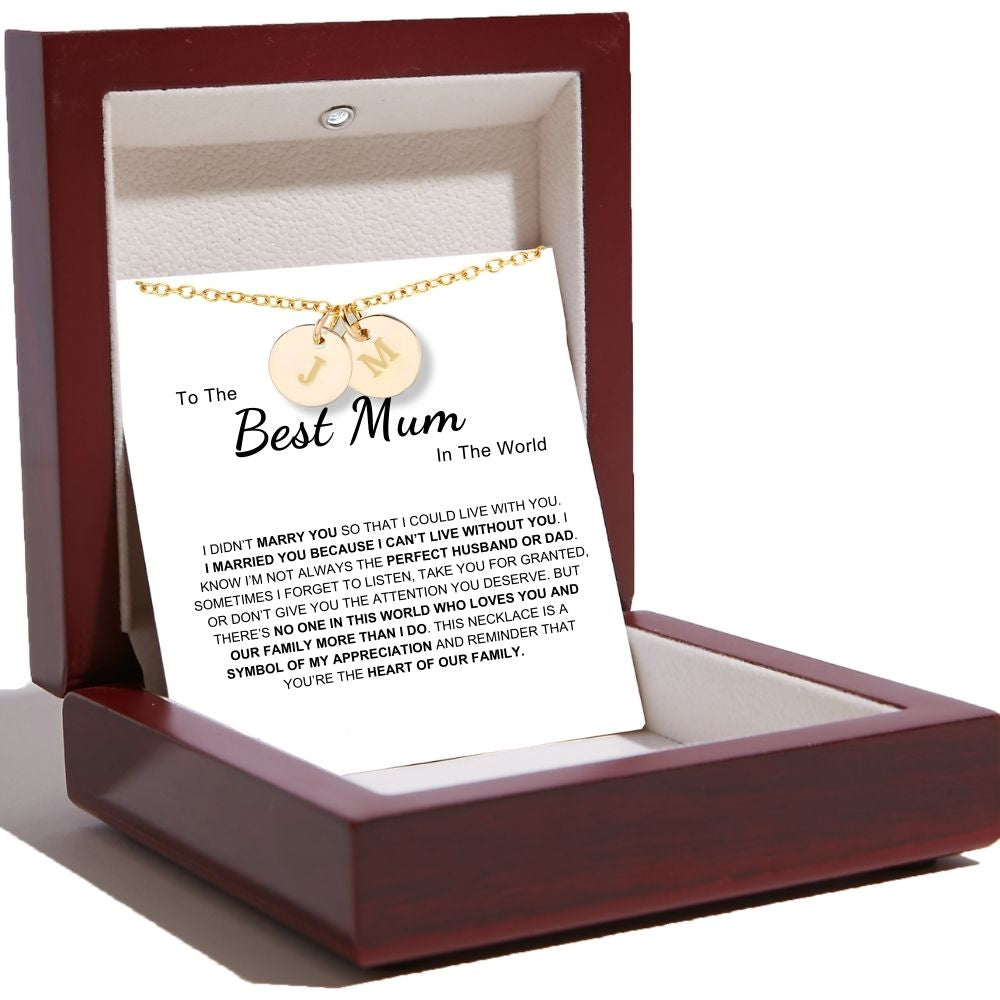 Best Mum In The World - Disc Necklace With Engraved Initials
