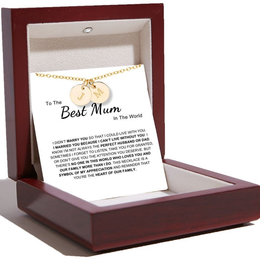 Best Mum In The World - Disc Necklace With Engraved Initials