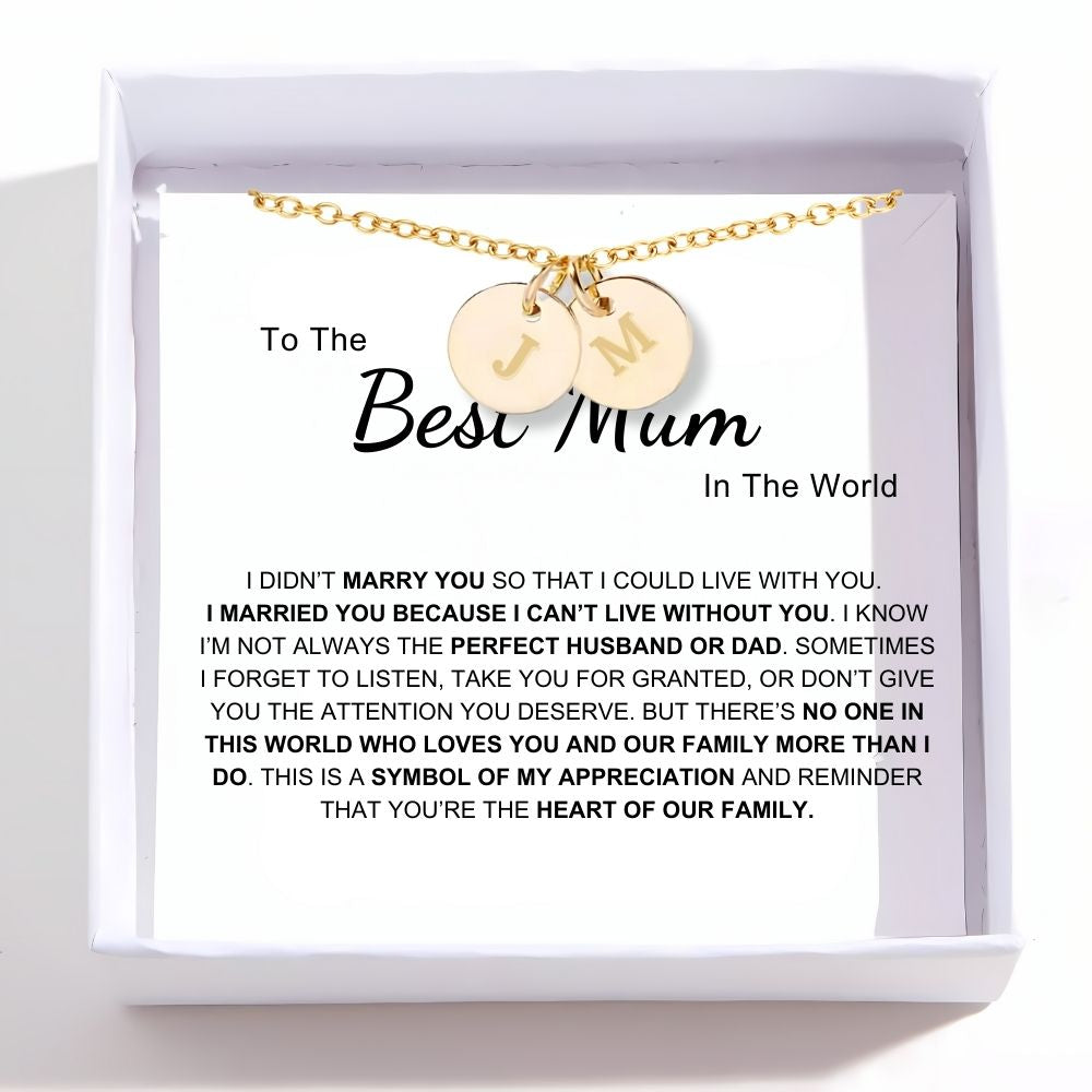 Best Mum In The World - Disc Necklace With Engraved Initials