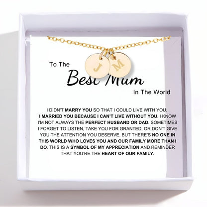 Best Mum In The World - Disc Necklace With Engraved Initials