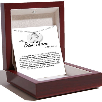 Best Mum In The World - Disc Necklace With Engraved Initials