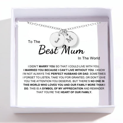 Best Mum In The World - Disc Necklace With Engraved Initials