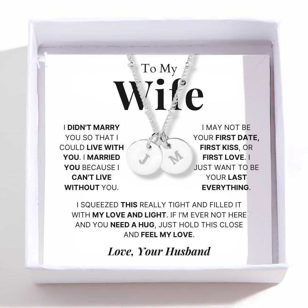 To My Wife - Disc Necklace With Engraved Initials