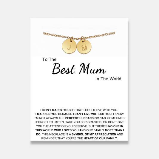 Best Mum In The World - Disc Necklace With Engraved Initials
