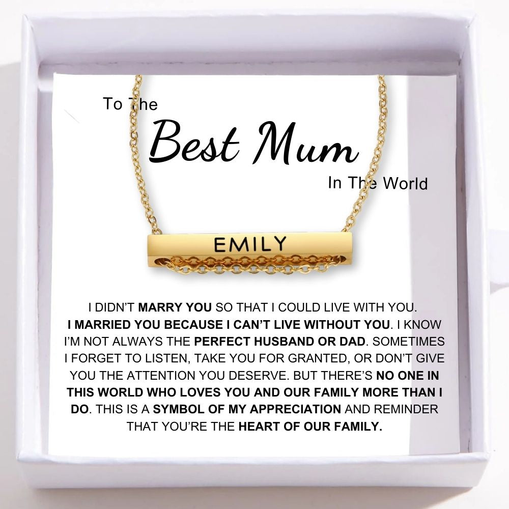 Name Bar Necklace - Heart of The Family