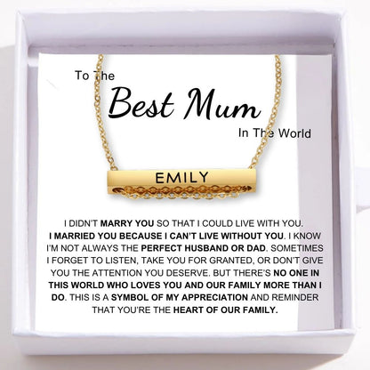 Name Bar Necklace - Heart of The Family