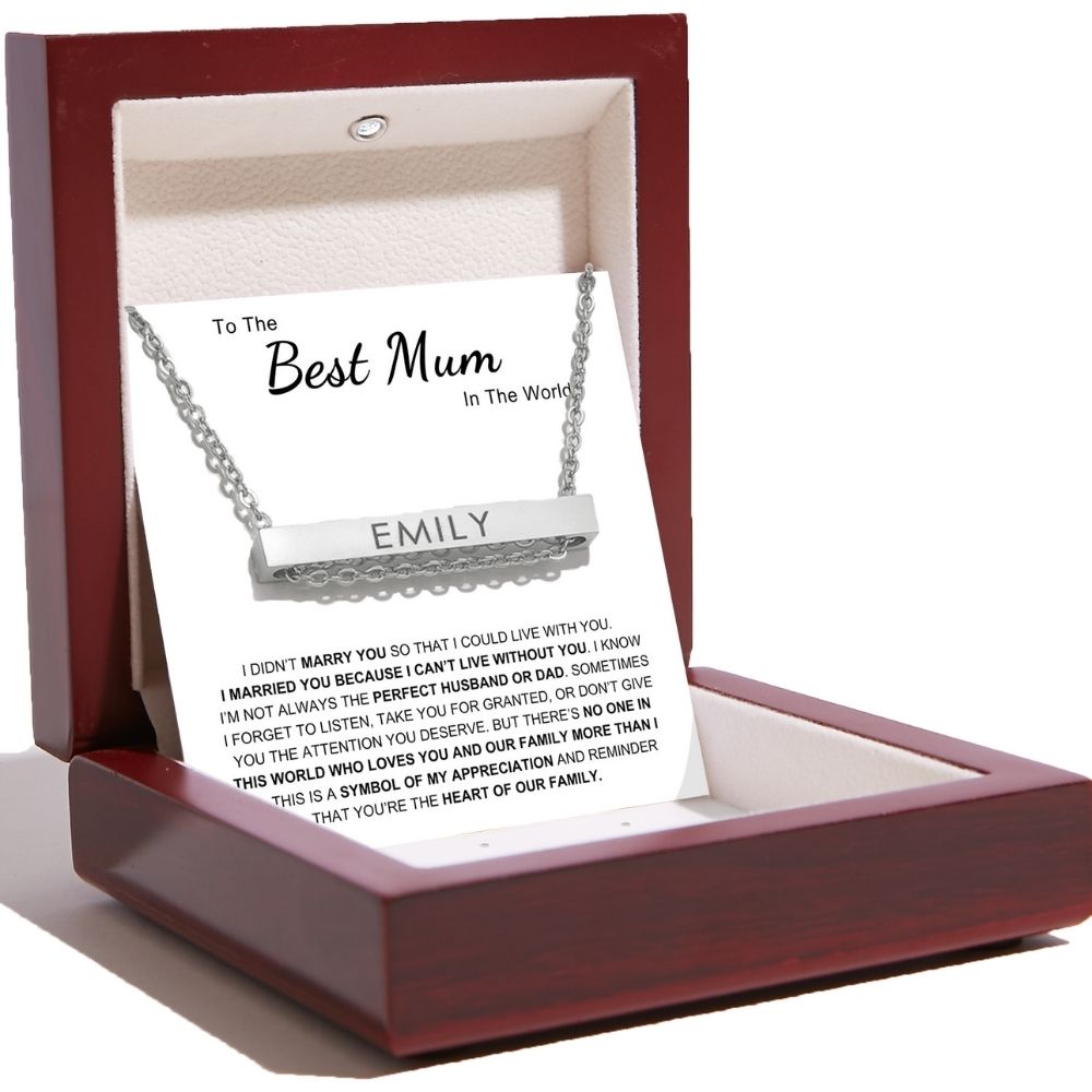 Name Bar Necklace - Heart of The Family