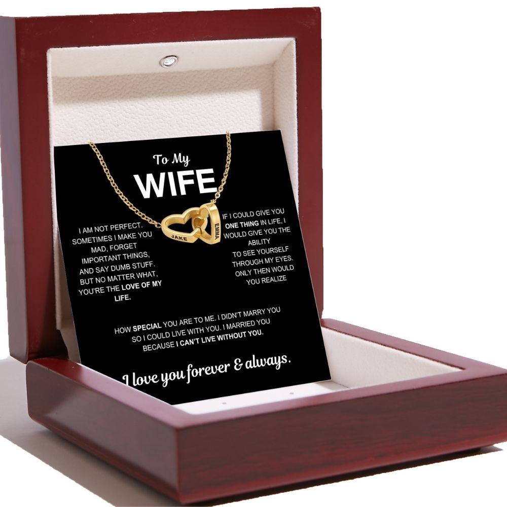 Interlocking Hearts Name Necklace For Wife