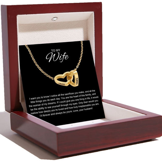 Interlocking Hearts Name Necklace For Wife