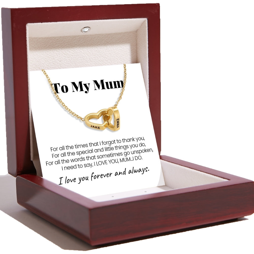 To The Best Mum In The World – Interlocking Hearts Name Necklace