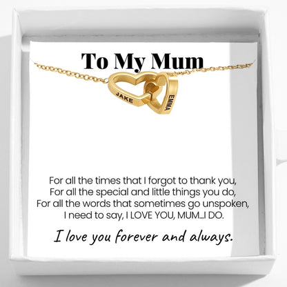 To The Best Mum In The World – Interlocking Hearts Name Necklace