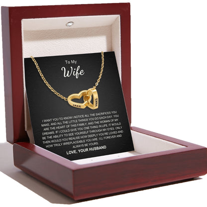 Interlocking Hearts Name Necklace For Wife