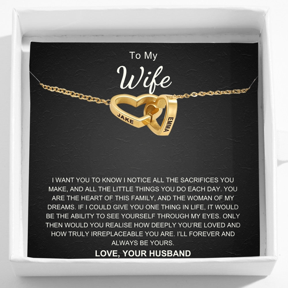 Interlocking Hearts Name Necklace For Wife