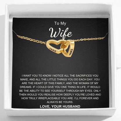 Interlocking Hearts Name Necklace For Wife