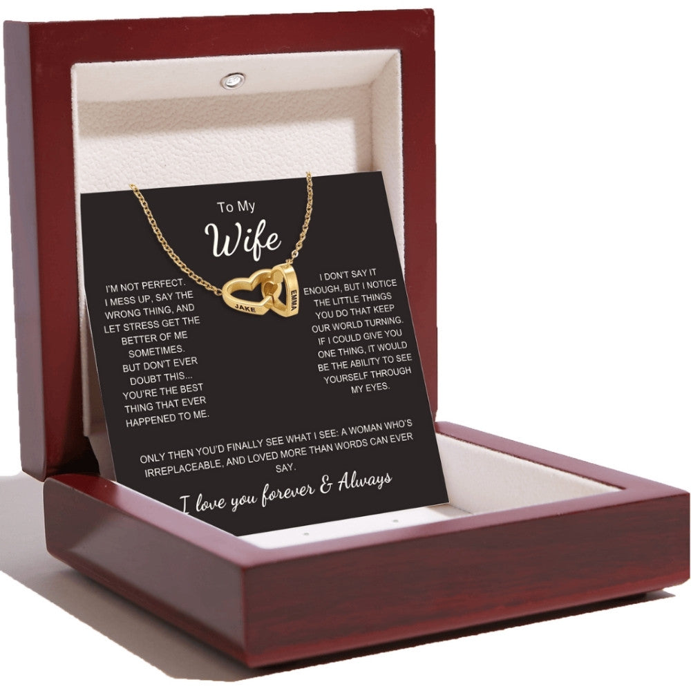 Interlocking Hearts Name Necklace For Wife