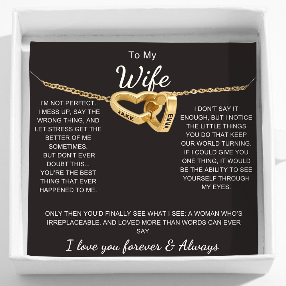 Interlocking Hearts Name Necklace For Wife