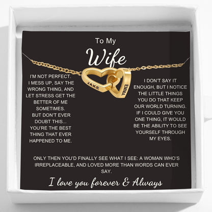 Interlocking Hearts Name Necklace For Wife