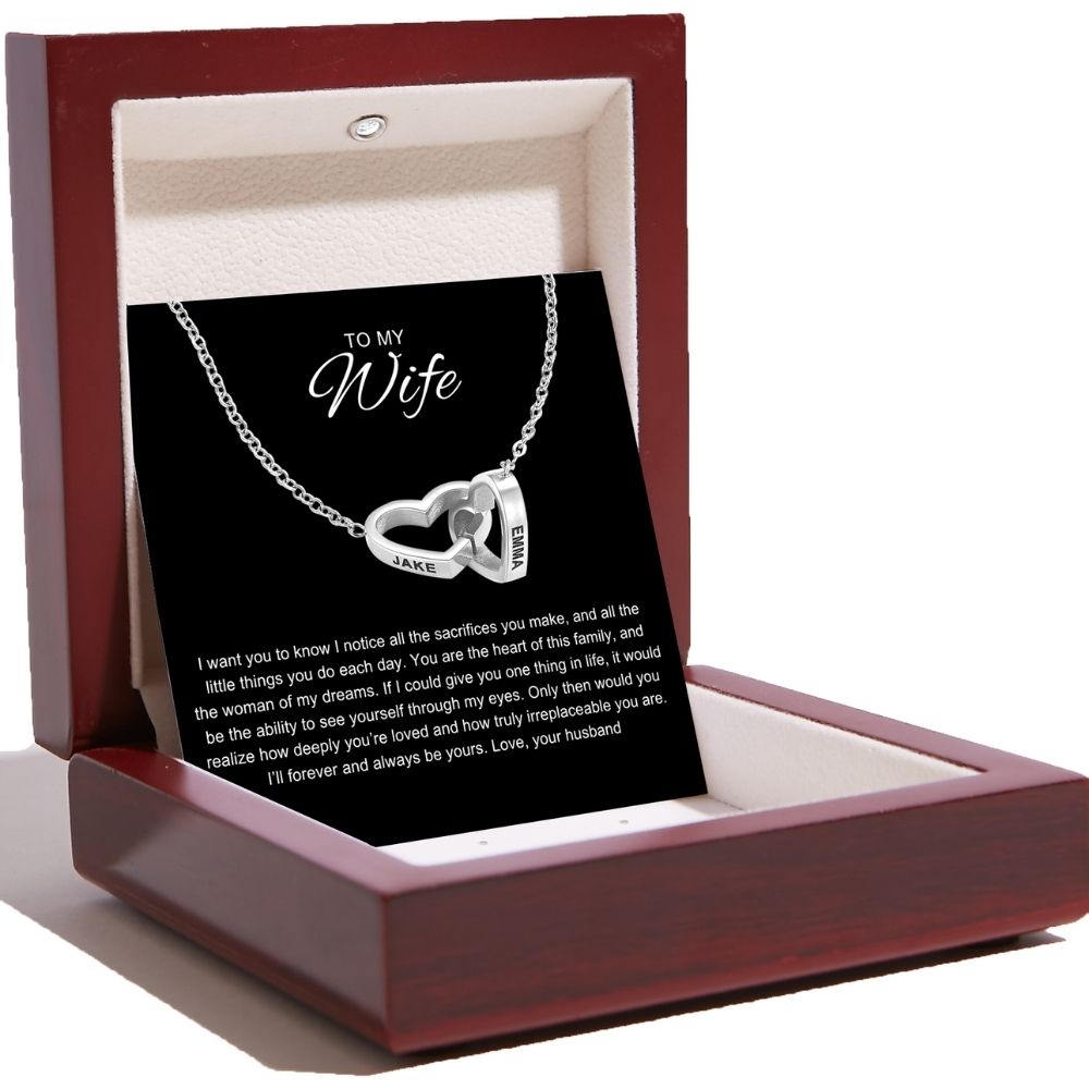 Interlocking Hearts Name Necklace For Wife