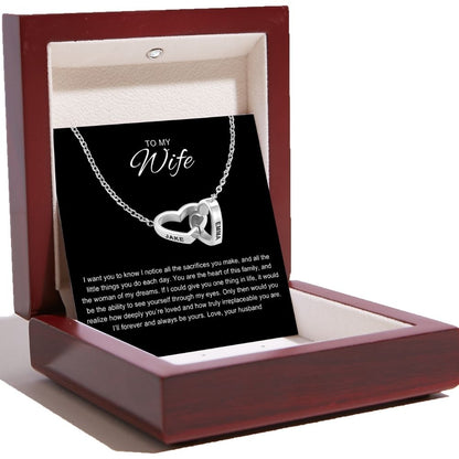 Interlocking Hearts Name Necklace For Wife